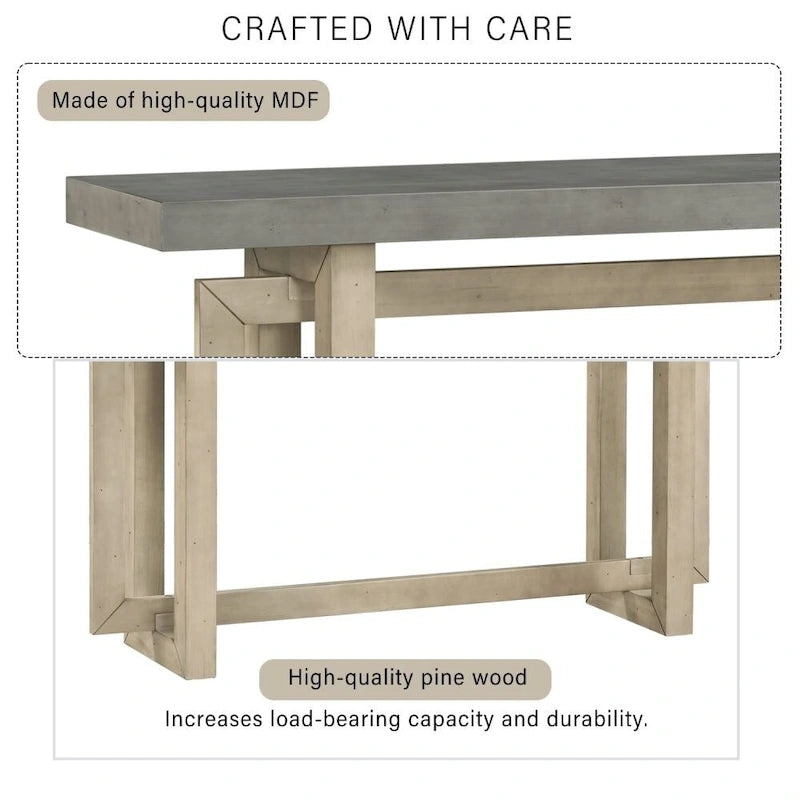 Console contemporaine avec plateau en bois et béton d'inspiration industrielle
