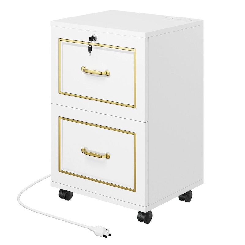 Meuble de rangement mobile Moasis avec 2 tiroirs, support pour imprimante, compatible format A4, Lettre, meuble de classement avec station de charge