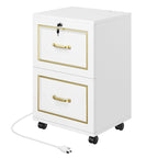 Meuble de rangement mobile Moasis avec 2 tiroirs, support pour imprimante, compatible format A4, Lettre, meuble de classement avec station de charge