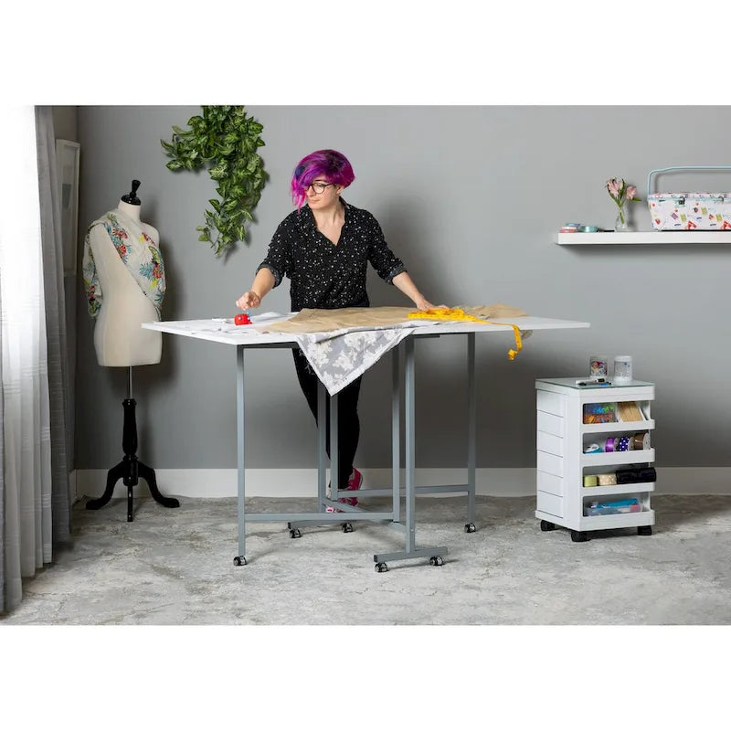 Table pliante artisanat et coupe, blanc/argent, 1 personne