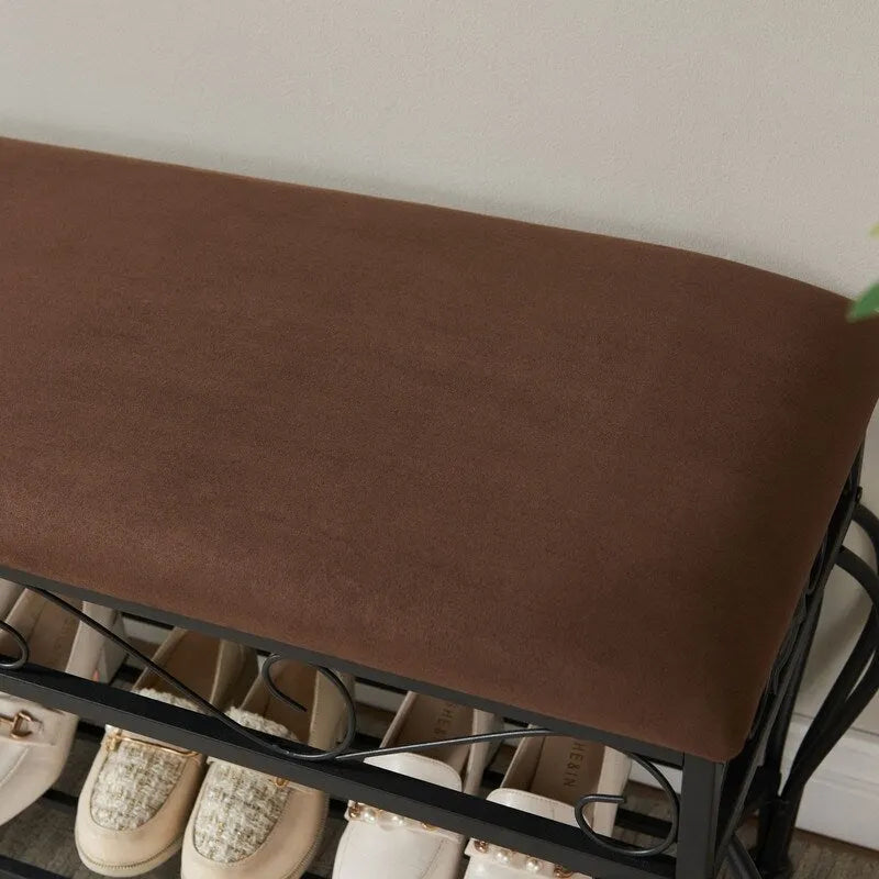 Banc à chaussures Mieres, Meuble à chaussures à 2 niveaux pour entrée, Organisateur de rangement avec siège rembourré, Banc de rangement à chaussures ouvert de 100 cm
