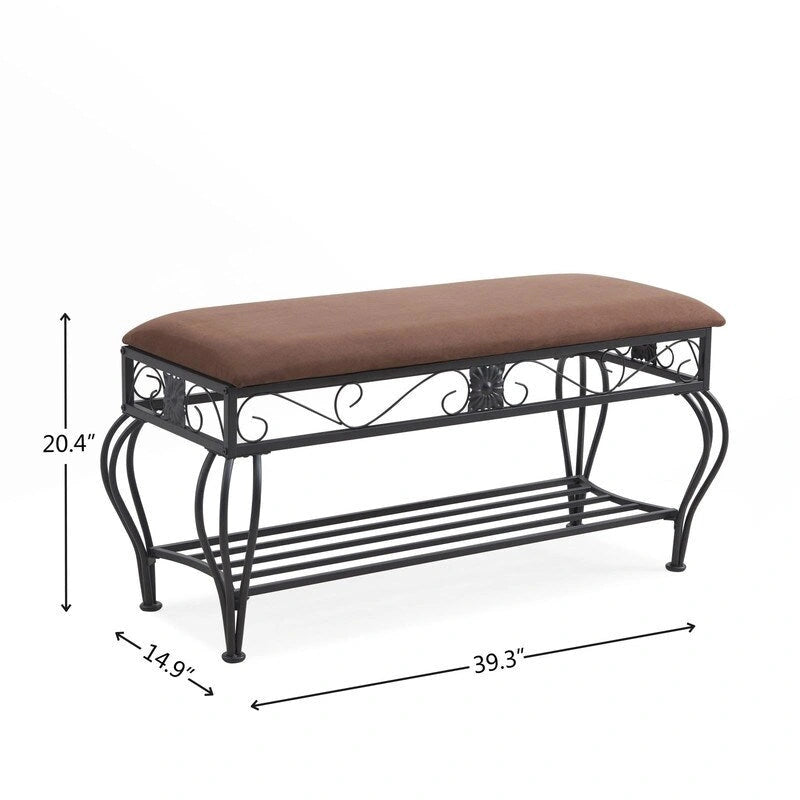 Banc à chaussures Mieres, Meuble à chaussures à 2 niveaux pour entrée, Organisateur de rangement avec siège rembourré, Banc de rangement à chaussures ouvert de 100 cm