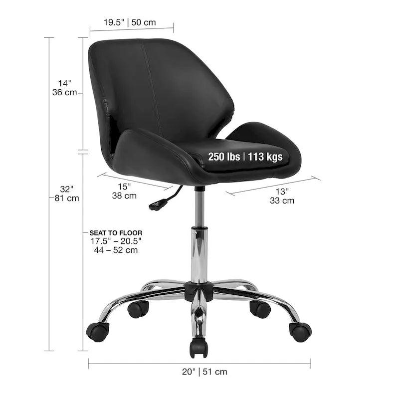 Chaise de bureau réglable noire et chromée, 1 personne