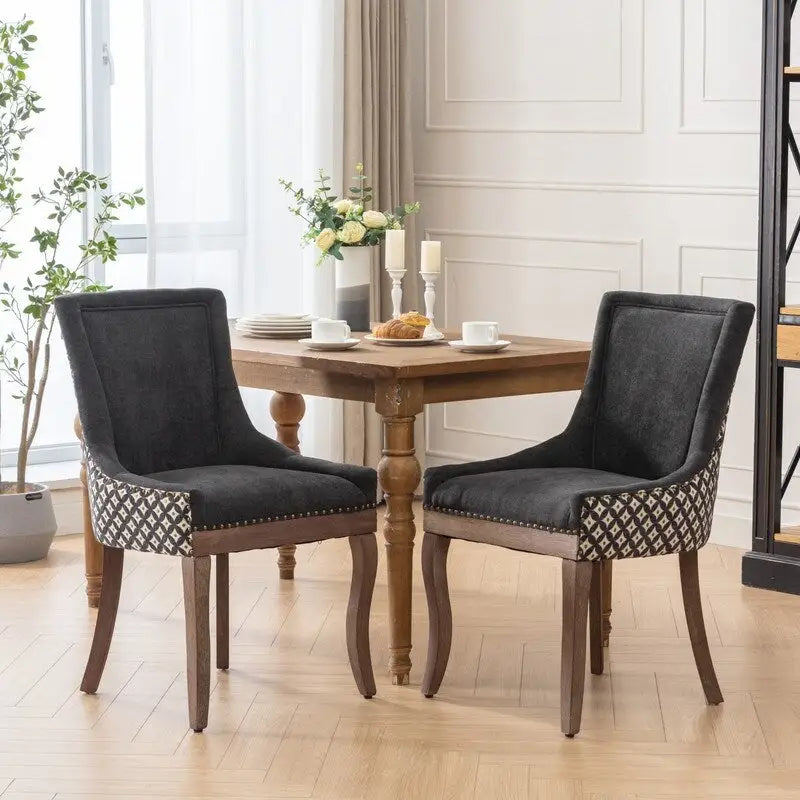 Chaise de salle à manger en tissu épais avec pieds en bois massif, lot de 2