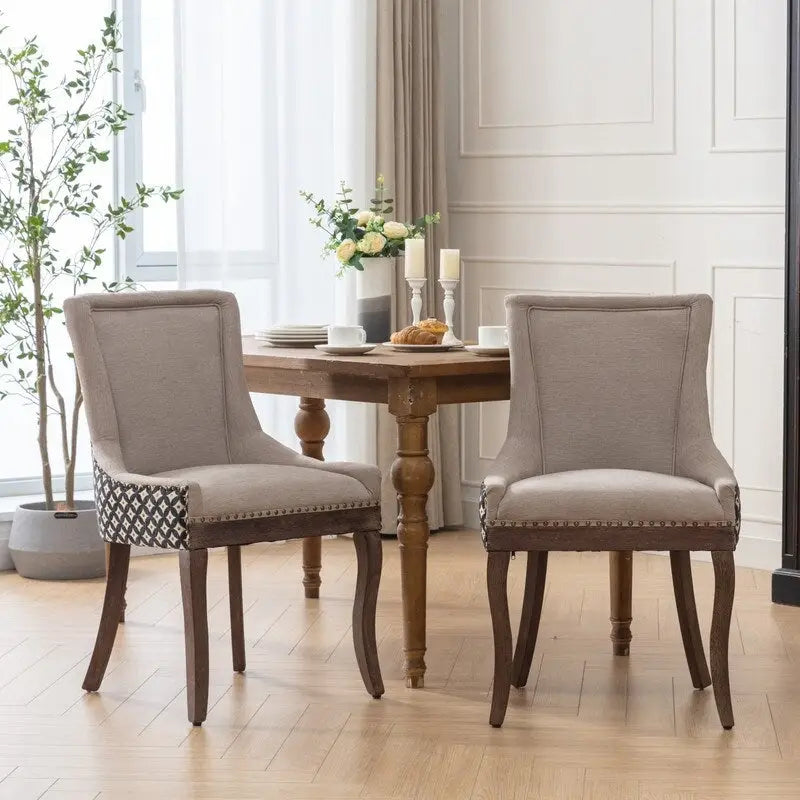 Chaise de salle à manger en tissu épais avec pieds en bois massif, lot de 2