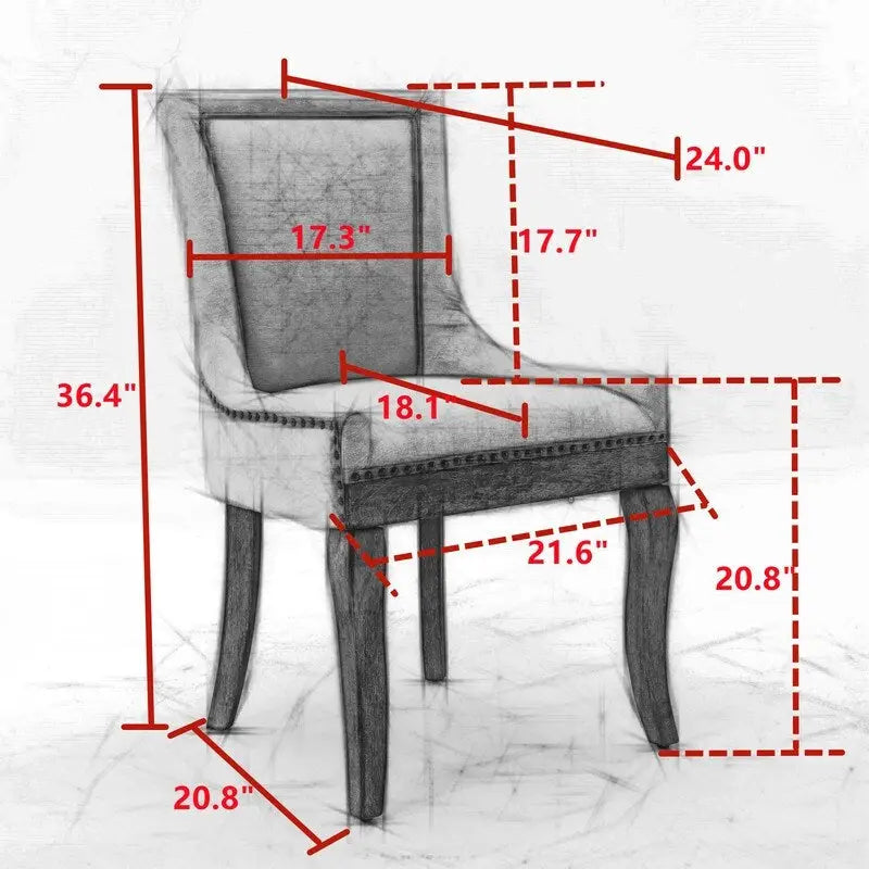 Chaise de salle à manger en tissu épais avec pieds en bois massif, lot de 2