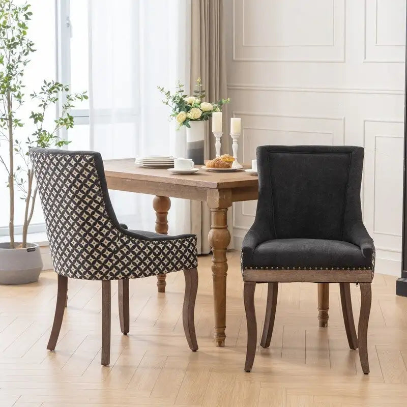 Chaise de salle à manger en tissu épais avec pieds en bois massif, lot de 2