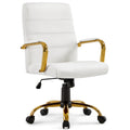 Chaise de bureau blanche mi-hauteur avec structure dorée, cuir synthétique, 1 personne