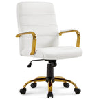 Chaise de bureau blanche mi-hauteur avec structure dorée, cuir synthétique, 1 personne