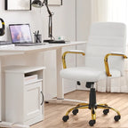 Chaise de bureau blanche mi-hauteur avec structure dorée, cuir synthétique, 1 personne