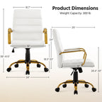 Chaise de bureau blanche mi-hauteur avec structure dorée, cuir synthétique, 1 personne