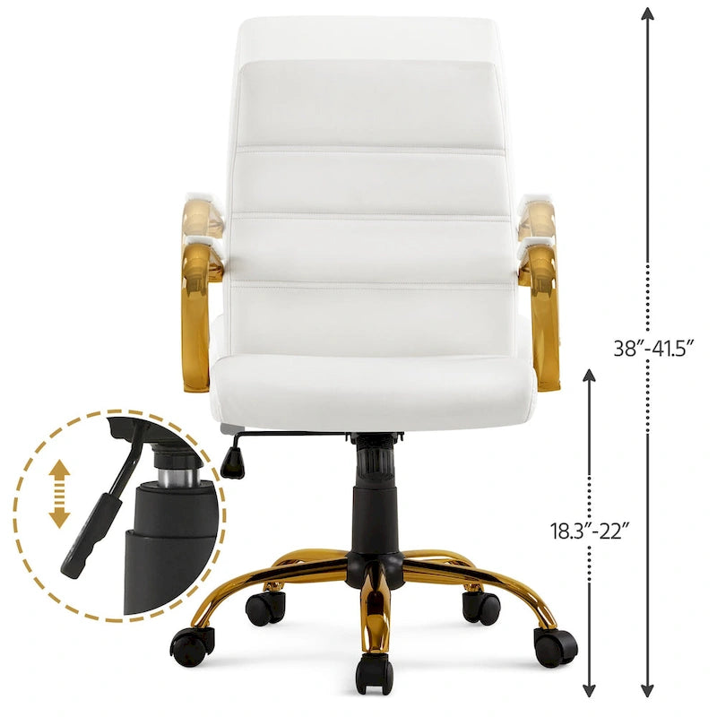 Chaise de bureau blanche mi-hauteur avec structure dorée, cuir synthétique, 1 personne