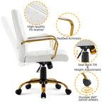 Chaise de bureau blanche mi-hauteur avec structure dorée, cuir synthétique, 1 personne