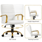 Chaise de bureau blanche mi-hauteur avec structure dorée, cuir synthétique, 1 personne