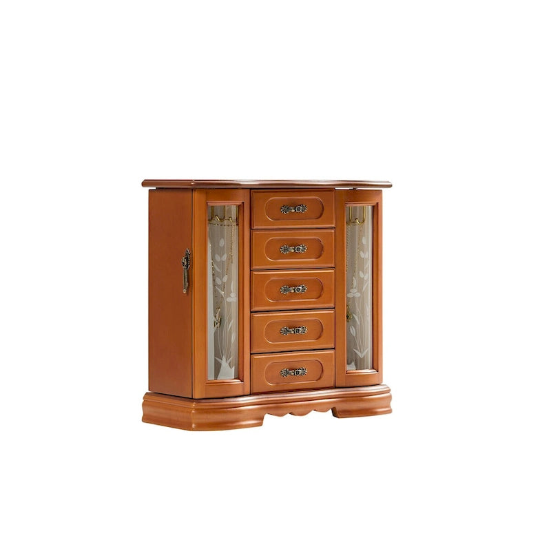 Boîte à bijoux en bois marron/blanc avec 5 tiroirs, miroir et crochet pour collier – 1 personne