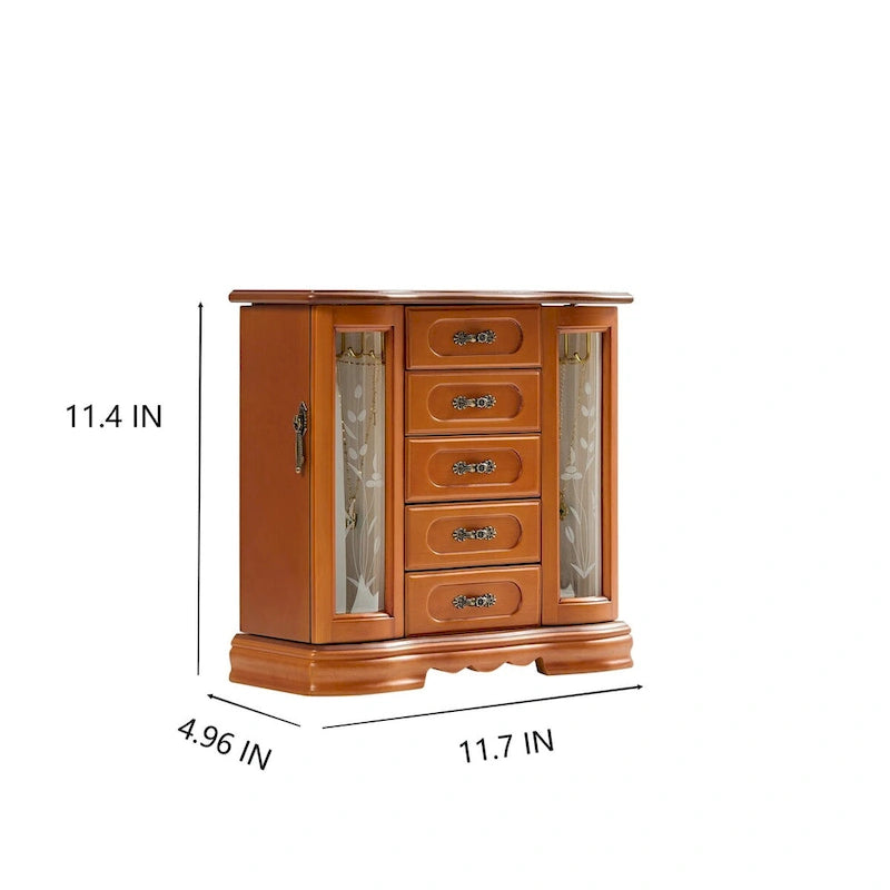Boîte à bijoux en bois marron/blanc avec 5 tiroirs, miroir et crochet pour collier – 1 personne