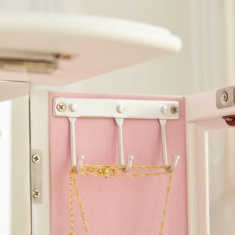 Boîte à bijoux en bois marron/blanc avec 5 tiroirs, miroir et crochet pour collier – 1 personne