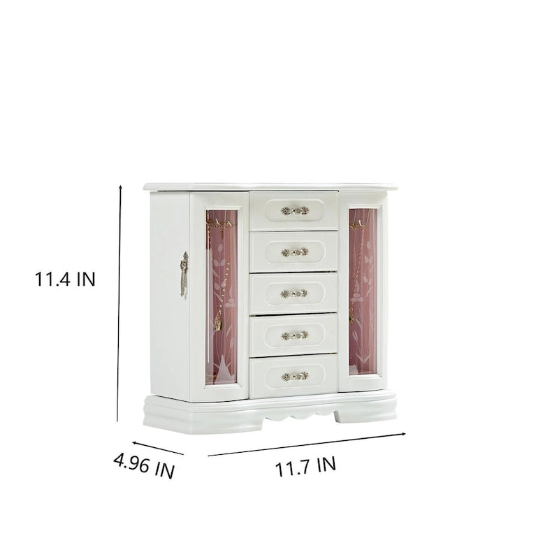 Boîte à bijoux en bois marron/blanc avec 5 tiroirs, miroir et crochet pour collier – 1 personne
