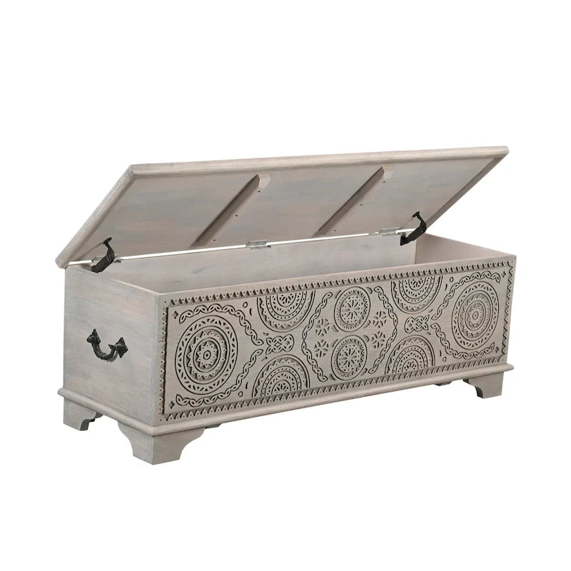 Banc de rangement en bois massif Clara