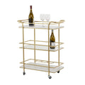 Dessertes de bar à roulettes en marbre, 1 étagère en verre et 2 étagères en marbre avec poignées - Or - Roche River Decor