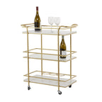 Dessertes de bar à roulettes en marbre, 1 étagère en verre et 2 étagères en marbre avec poignées - Or - Roche River Decor