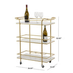 Dessertes de bar à roulettes en marbre, 1 étagère en verre et 2 étagères en marbre avec poignées - Or - Roche River Decor