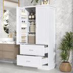 Meuble haut de rangement de salle de bain, meuble avec deux portes et tiroirs, étagère réglable, panneau MDF, blanc