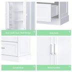 Meuble haut de rangement de salle de bain, meuble avec deux portes et tiroirs, étagère réglable, panneau MDF, blanc
