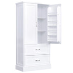 Meuble haut de rangement de salle de bain, meuble avec deux portes et tiroirs, étagère réglable, panneau MDF, blanc