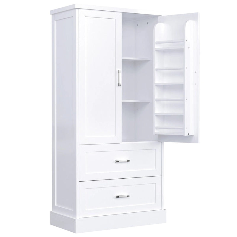 Meuble haut de rangement de salle de bain, meuble avec deux portes et tiroirs, étagère réglable, panneau MDF, blanc