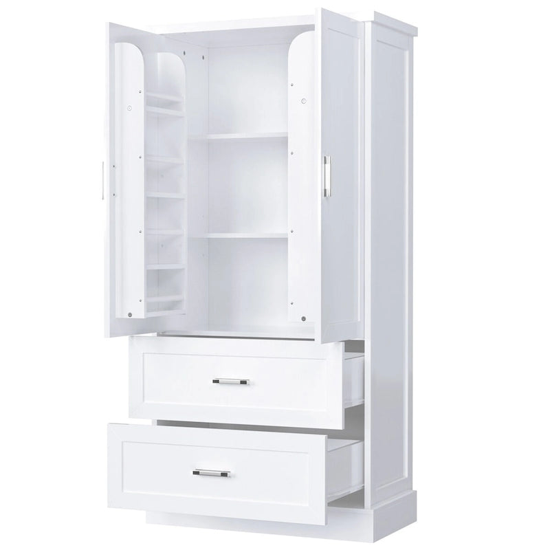 Meuble haut de rangement de salle de bain, meuble avec deux portes et tiroirs, étagère réglable, panneau MDF, blanc