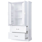 Meuble haut de rangement de salle de bain, meuble avec deux portes et tiroirs, étagère réglable, panneau MDF, blanc