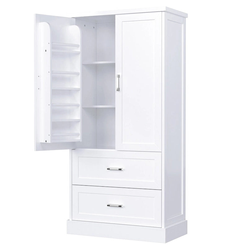 Meuble haut de rangement de salle de bain, meuble avec deux portes et tiroirs, étagère réglable, panneau MDF, blanc