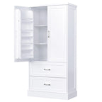 Meuble haut de rangement de salle de bain, meuble avec deux portes et tiroirs, étagère réglable, panneau MDF, blanc
