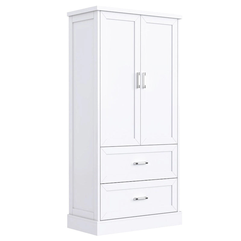 Meuble haut de rangement de salle de bain, meuble avec deux portes et tiroirs, étagère réglable, panneau MDF, blanc