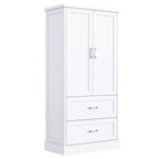 Meuble haut de rangement de salle de bain, meuble avec deux portes et tiroirs, étagère réglable, panneau MDF, blanc