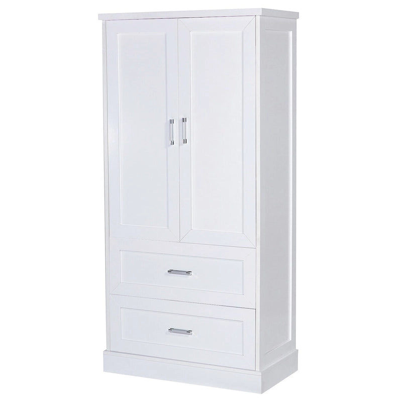 Meuble haut de rangement de salle de bain, meuble avec deux portes et tiroirs, étagère réglable, panneau MDF, blanc