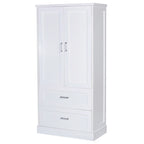 Meuble haut de rangement de salle de bain, meuble avec deux portes et tiroirs, étagère réglable, panneau MDF, blanc
