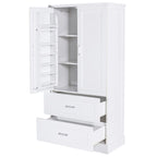 Meuble haut de rangement de salle de bain, meuble avec deux portes et tiroirs, étagère réglable, panneau MDF, blanc