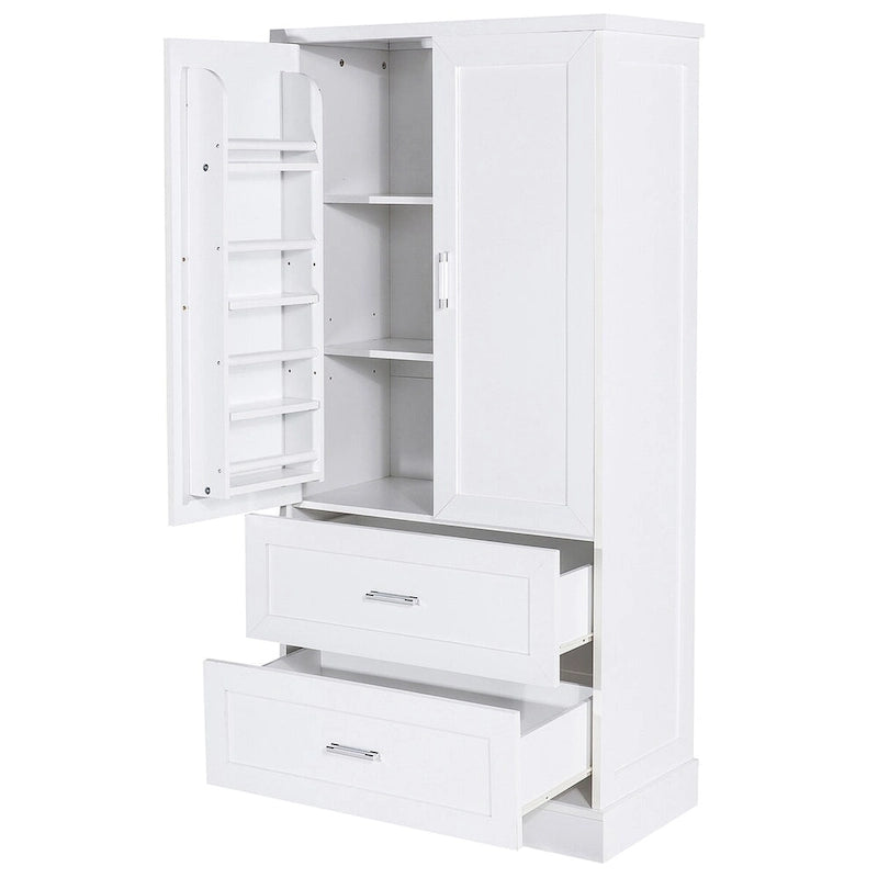 Meuble haut de rangement de salle de bain, meuble avec deux portes et tiroirs, étagère réglable, panneau MDF, blanc