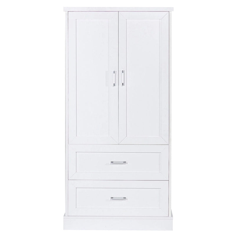 Meuble haut de rangement de salle de bain, meuble avec deux portes et tiroirs, étagère réglable, panneau MDF, blanc