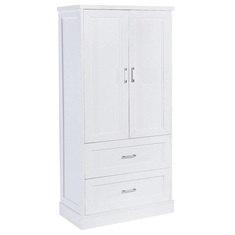 Meuble haut de rangement de salle de bain, meuble avec deux portes et tiroirs, étagère réglable, panneau MDF, blanc