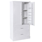 Meuble haut de rangement de salle de bain, meuble avec deux portes et tiroirs, étagère réglable, panneau MDF, blanc