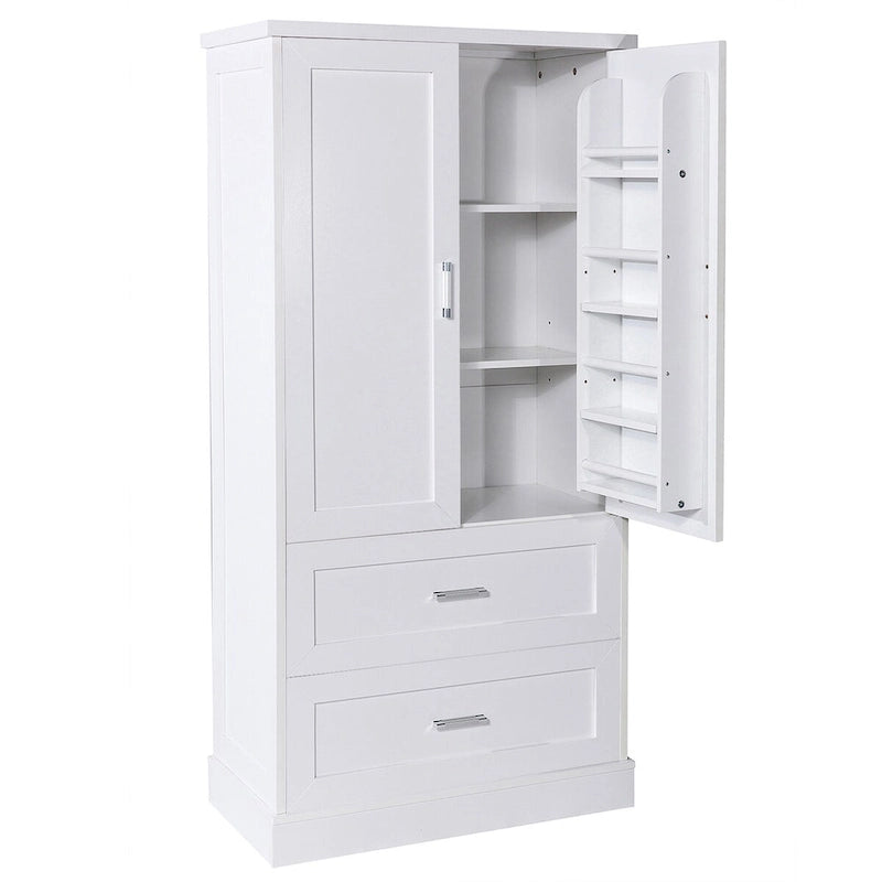 Meuble haut de rangement de salle de bain, meuble avec deux portes et tiroirs, étagère réglable, panneau MDF, blanc