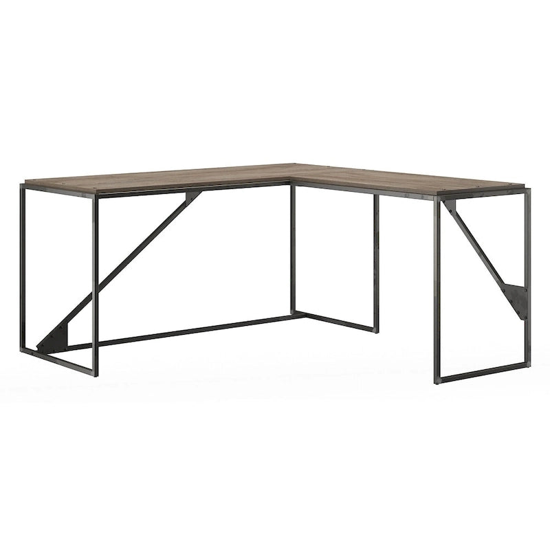 Bureau industriel en L, gris/blanc, 2 personnes