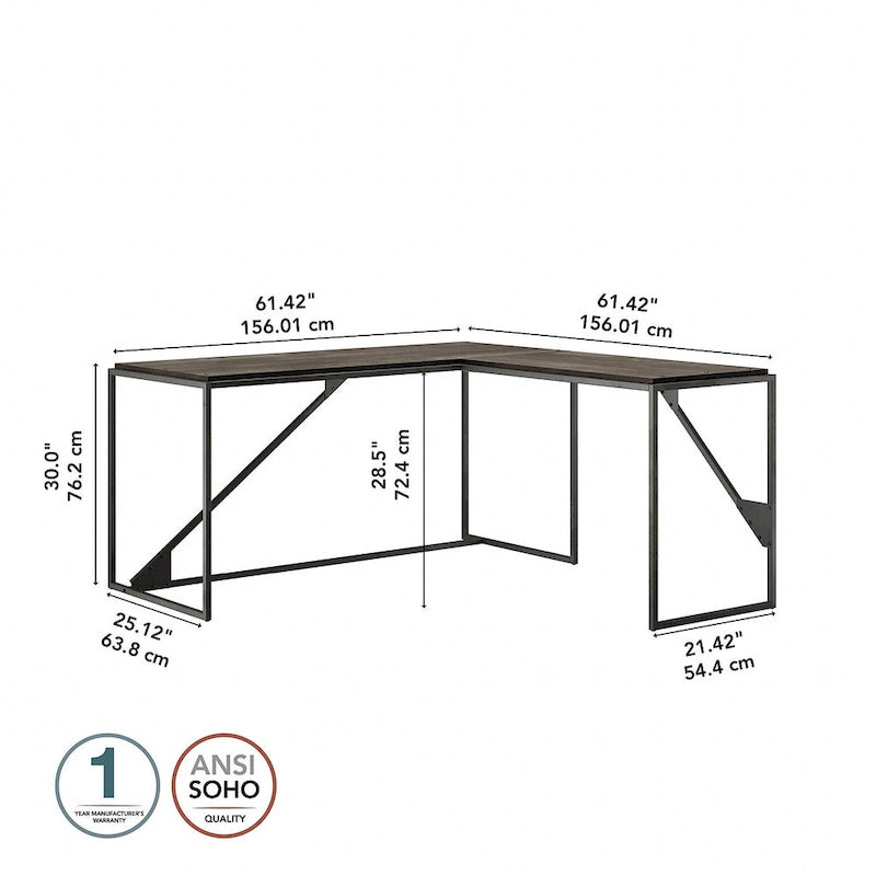 Bureau industriel en L, gris/blanc, 2 personnes