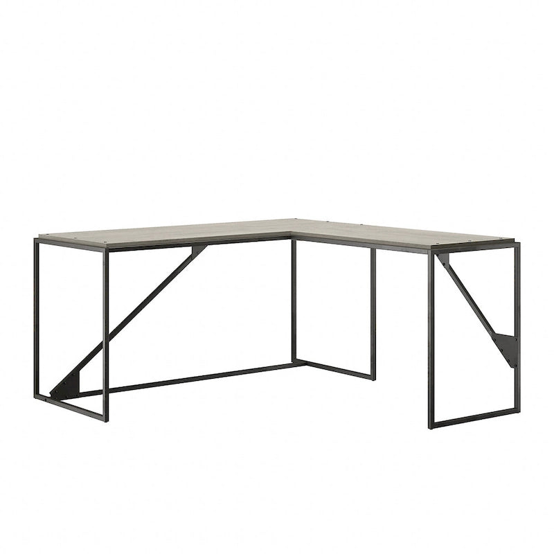 Bureau industriel en L, gris/blanc, 2 personnes