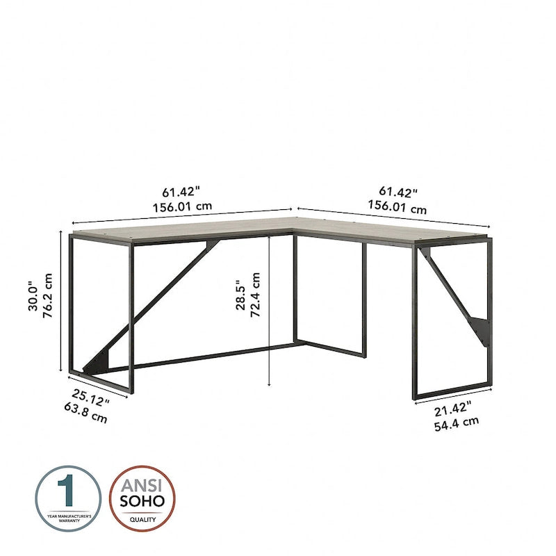 Bureau industriel en L, gris/blanc, 2 personnes