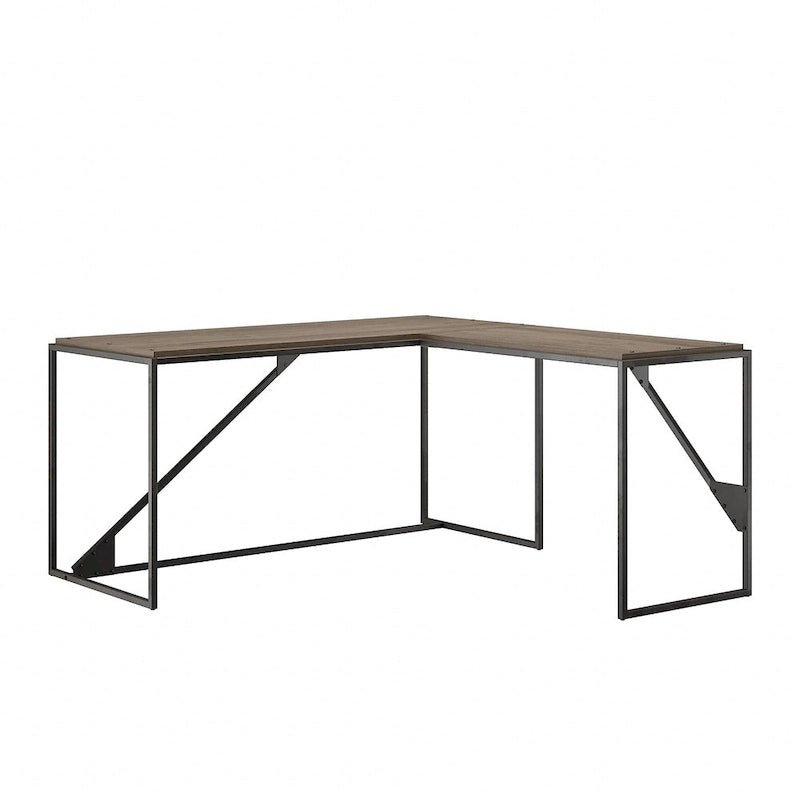 Bureau industriel en L, gris/blanc, 2 personnes