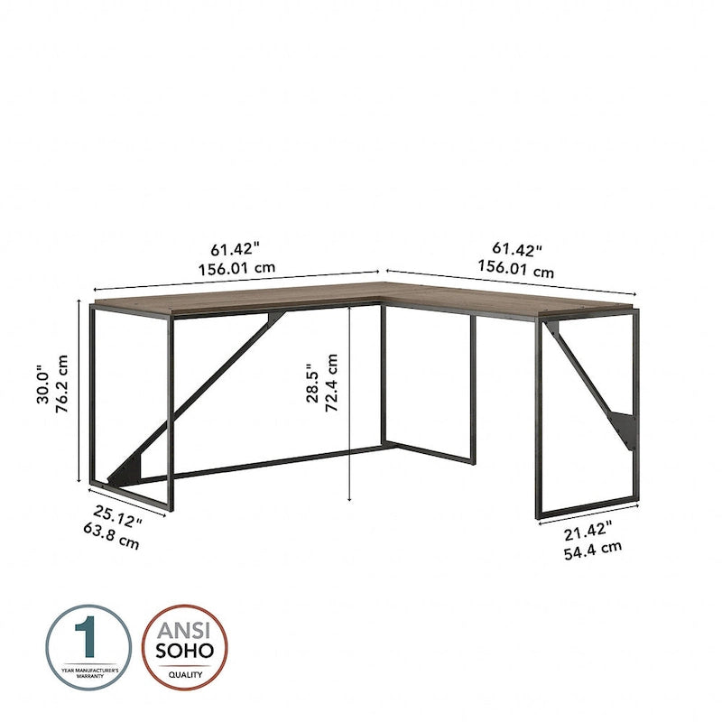 Bureau industriel en L, gris/blanc, 2 personnes